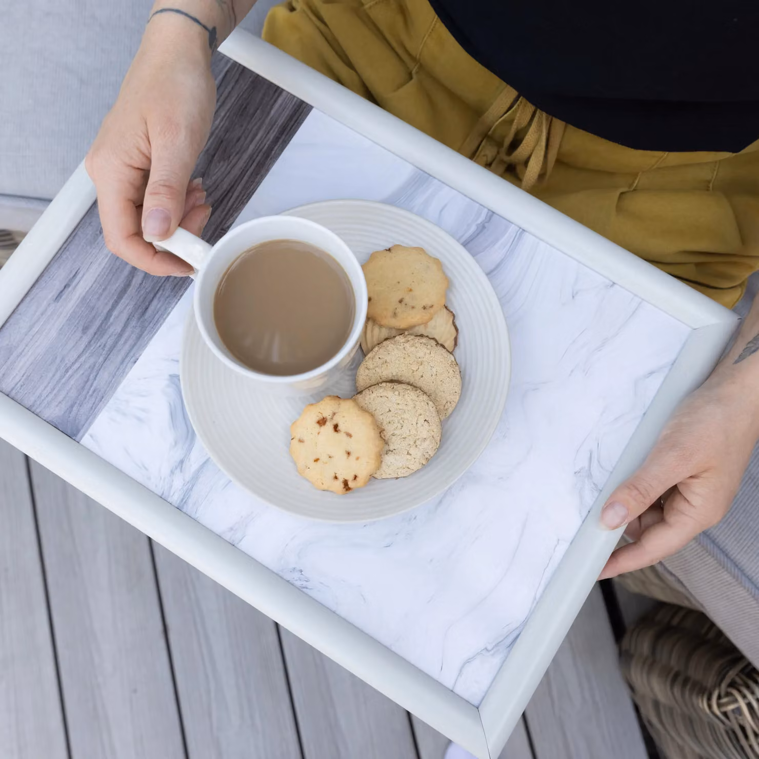 Creative Tops Cushioned Lap Tray with White Marble and Wood Design, White/Grey, W: 44 cm, D: 34 cm – 4
