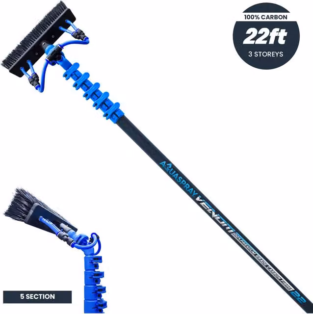 Aquaspray Venom Carbon Fibre Waterfed Window Cleaning Pole, Blue, 22ft