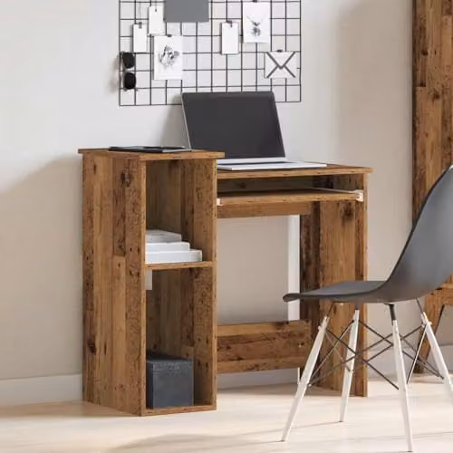 vidaXL Writing Desk with Shelves in Old Wood Brown, W: 84 cm, D: 40 cm, H: 78 cm – 2