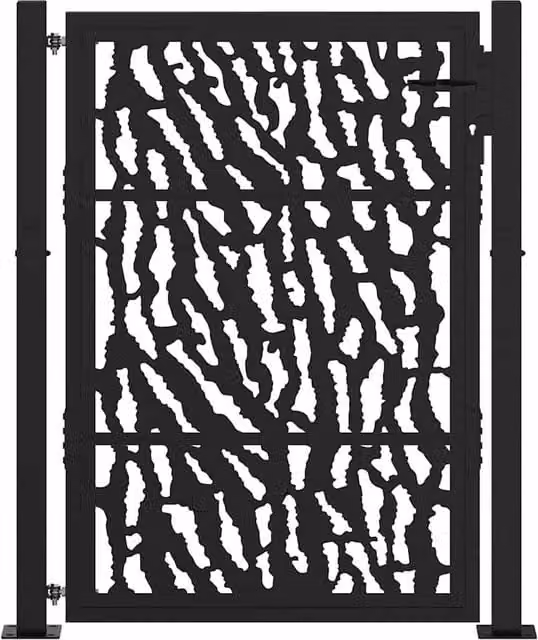 Berkfield Home Beautiful Garden Gate in Black Steel with Trace Design, W: 105 cm, H: 130 cm