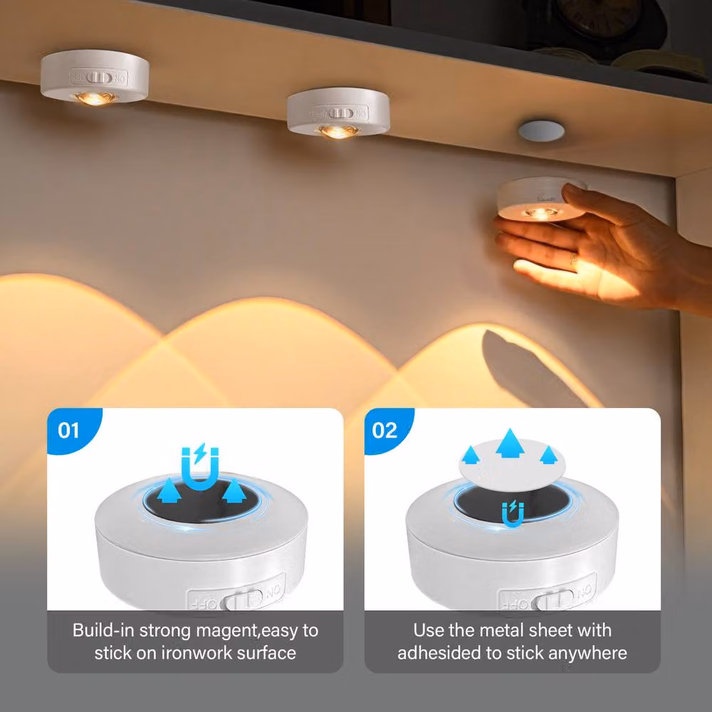 INMTFEI Rechargeable RGBW Magnetic Puck Light with Remote Control in White – 5