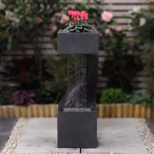 Serenity Spiral Rainfall Water Feature with 4 LEDs and Planter, Grey, Height: 77 cm – 3