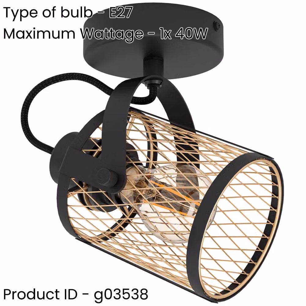 Loops 2 Pack Black Minimalist Metal Ceiling Spotlight with Replaceable E27 Bulb – 2