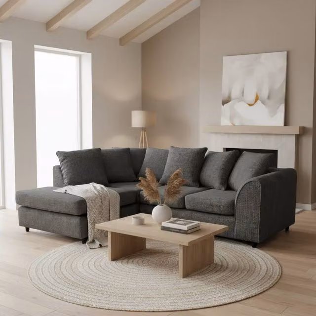 Abakus Direct Jumbo Chenille L-Shaped Corner Sofa with Left Hand Facing Chaise in Black – 1