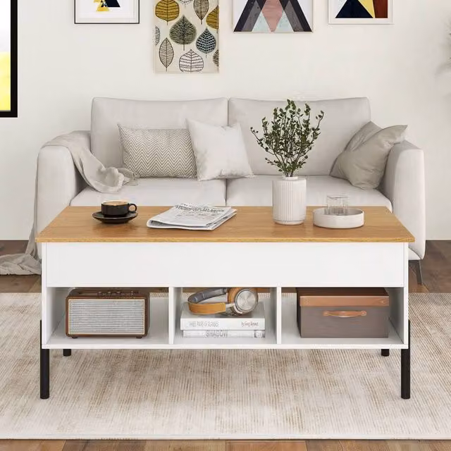 Costway Modern Rectangular Lift Top Coffee Table in White – 1