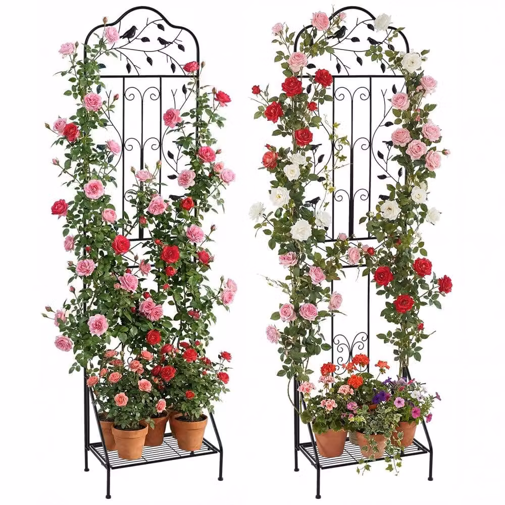 Costway Black Metal Freestanding Garden Trellis for Climbing Plants, Height: 190 cm – 2
