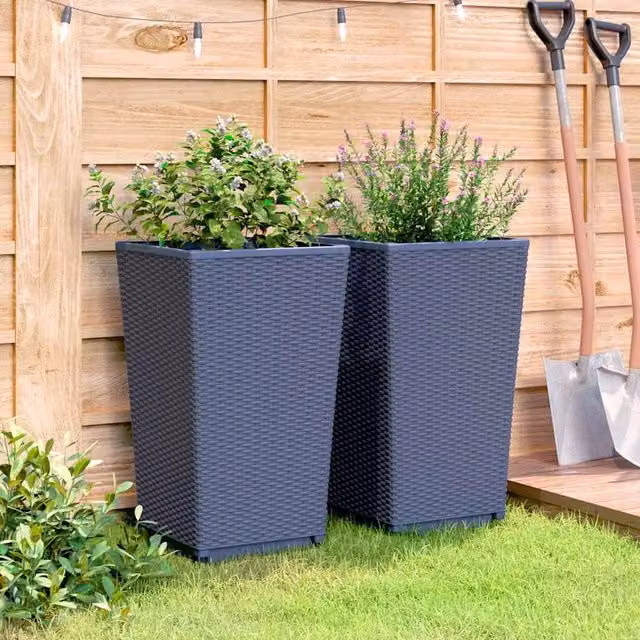 Berkfield Home Garden Planter Tub Set of 2 in Blue and Grey, W/D/H: 32.5 x 32.5 x 57 cm – 1