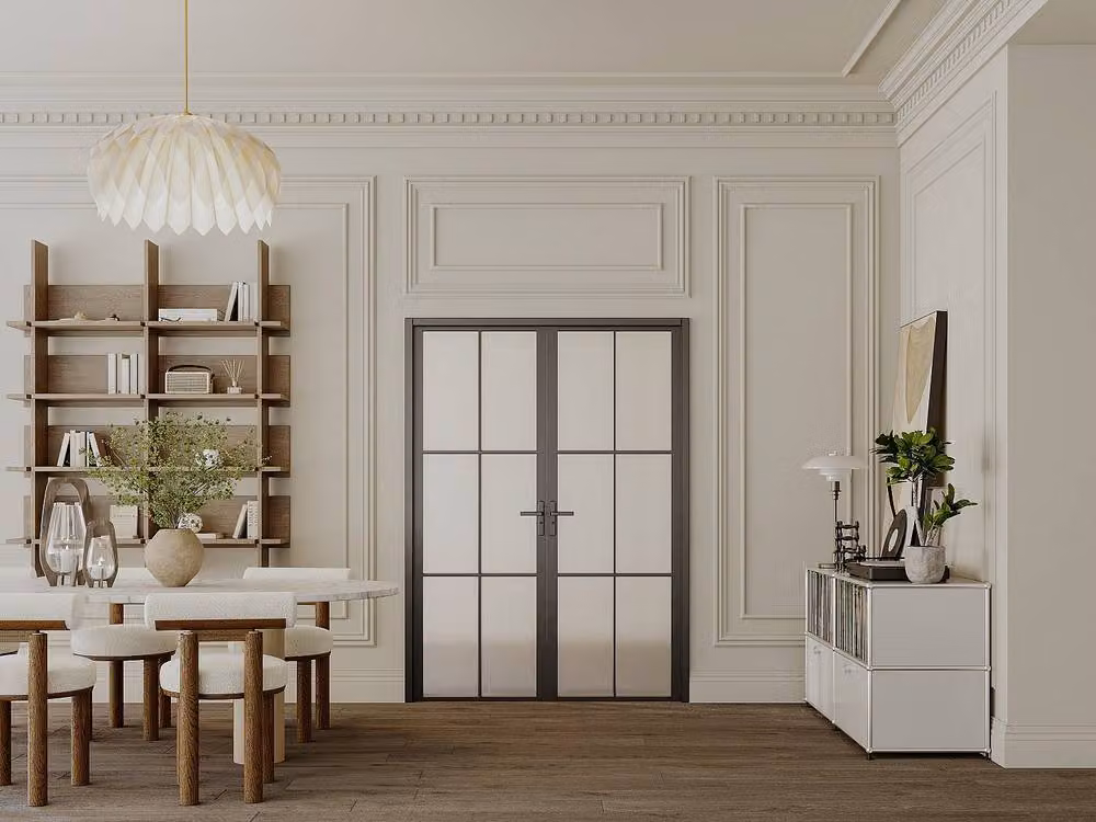 Vente-unique Double Reversible Swing Door Block in Black Aluminium and Frosted Glass, H: 204 cm, W: 83 cm – 2