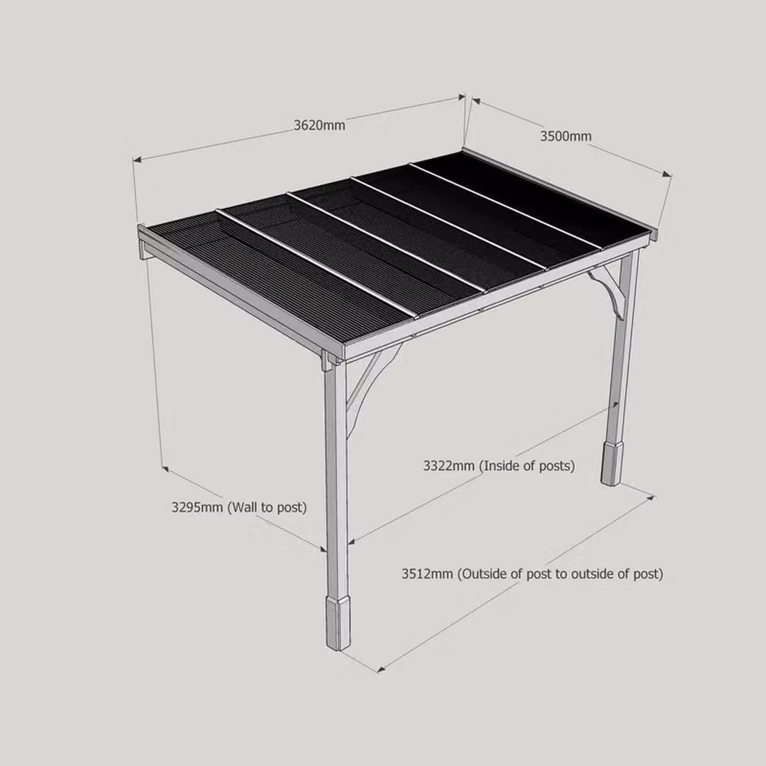 Rutland County Garden Furniture Ltd Polycarbonate Roof 2 Post Wood Carport, W: 362 cm, L: 350 cm, Light Green and Brown – 4