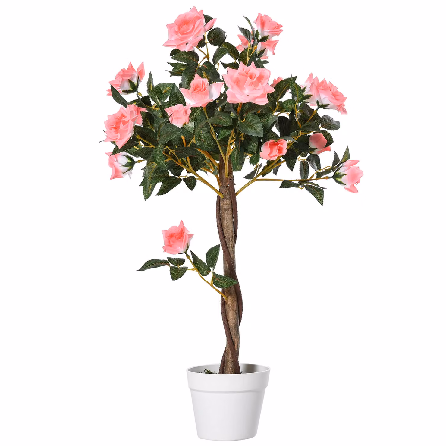Outsunny Artificial Pink Rose Tree with 21 Flowers and Concrete Pot, Height: 90 cm – 3