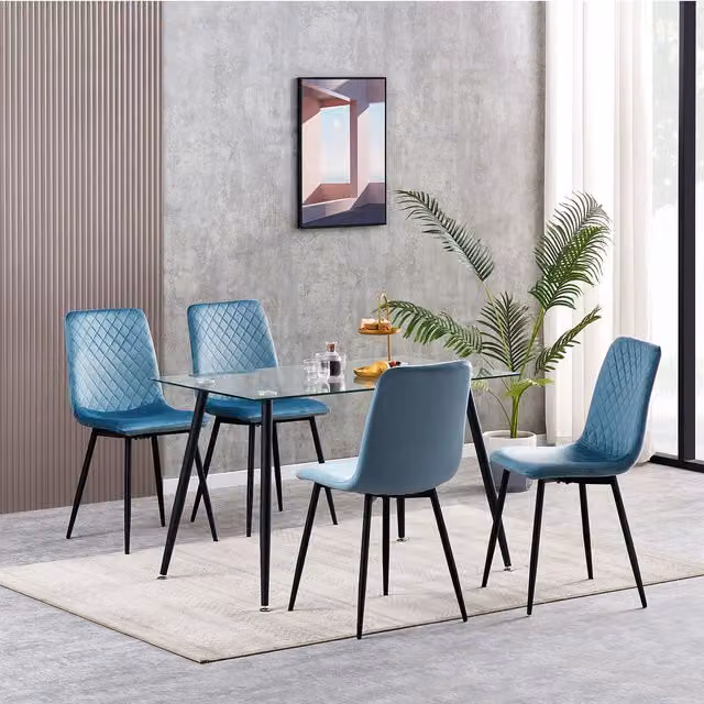 MCC Direct Lexi Set of 4 Velvet Fabric Upholstered Dining Chairs in Light Blue