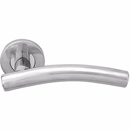 Loops Pair of Arched Round Bar Handles on Round Rose in Polished Stainless Steel Silver