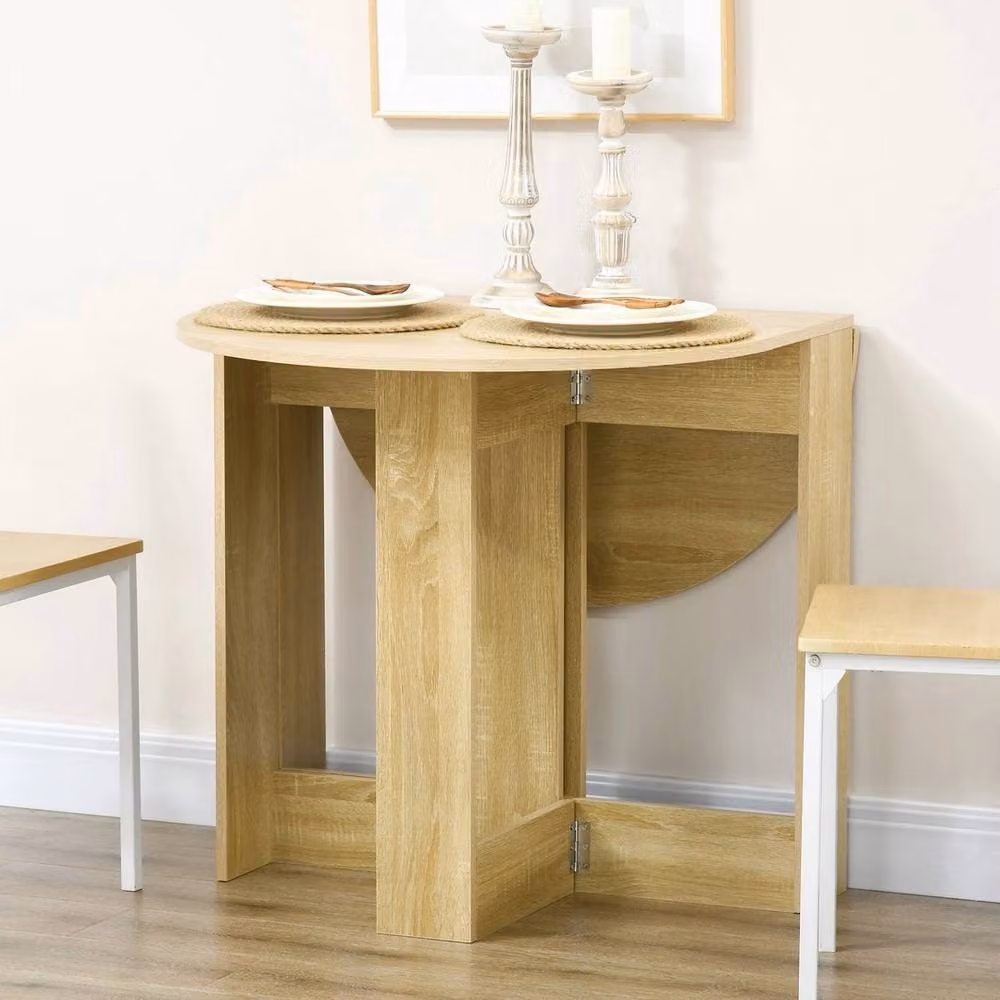Havendro Modern Round Folding Dining Table with Butterfly Drop Leaf in Natural Oak – 3