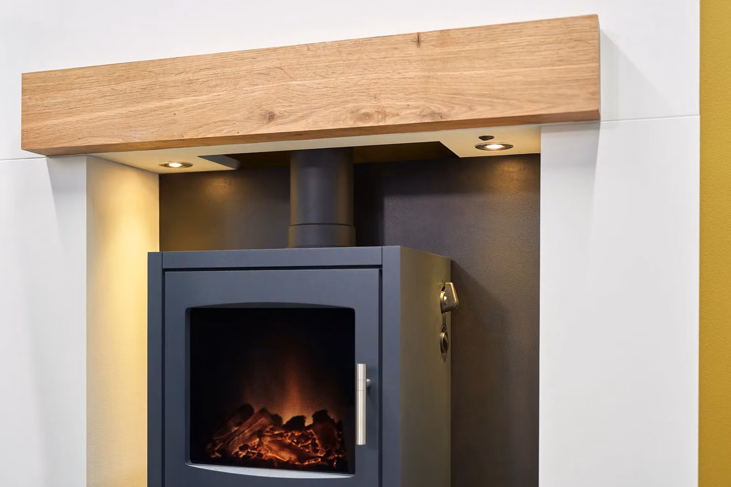Acantha Pre-Built Media Wall 1 with Bergen Electric Stove in Charcoal Grey and White – 4