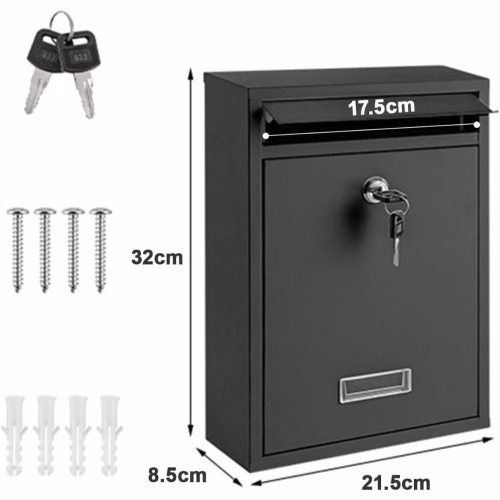 MANTRARAJ Wall Mounted Modern Steel Post Box in Black, H 32 cm x W 21.5 cm x D 9 cm – 2