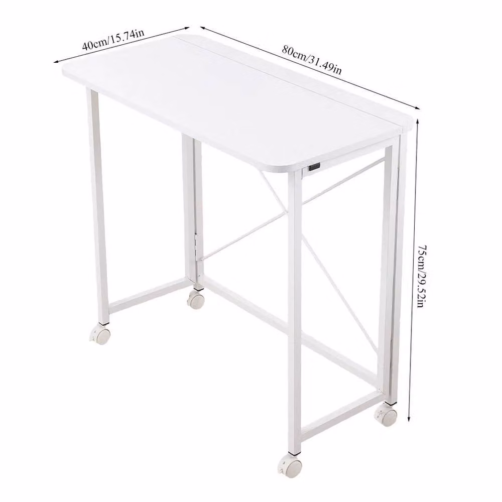 KORVIXA Foldable White Table Desk with Castors, W/D/H: 80 x 40 x 75 cm – 2