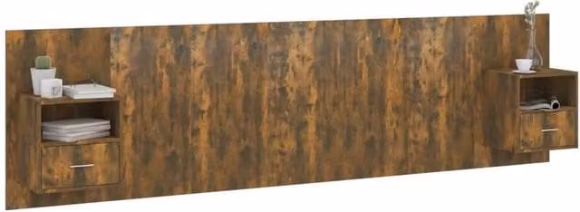 Berkfield Home Classic Bed Headboard with Integrated Nightstands in Smoked Oak Brown, H 80.0 x W 120.0 x D 48.5 cm
