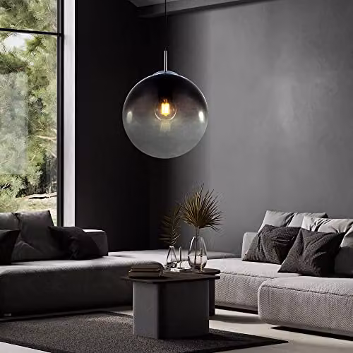 Globo Lighting Varus Sphere Pendant Ceiling Light with Grey Smoke Glass Shade and Chrome Finish, Diameter: 25 cm – 2