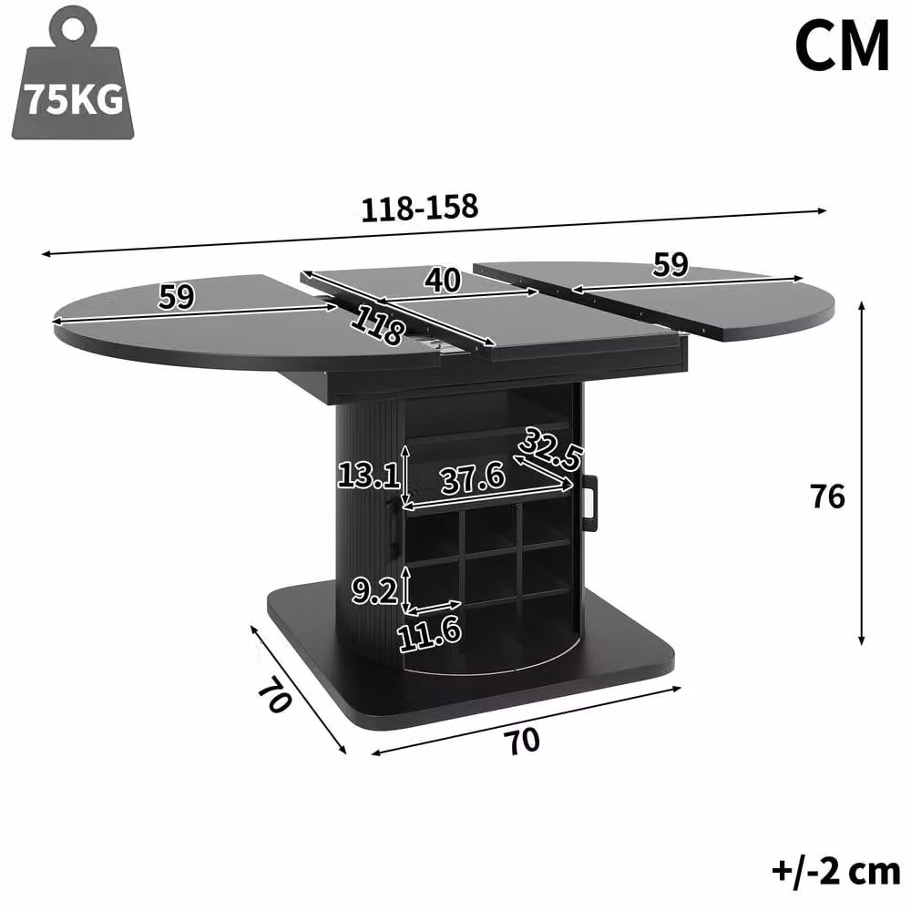 Matteo Extendable Rectangular Dining Table with Storage and Wine Rack in Black Matt MDF – 5