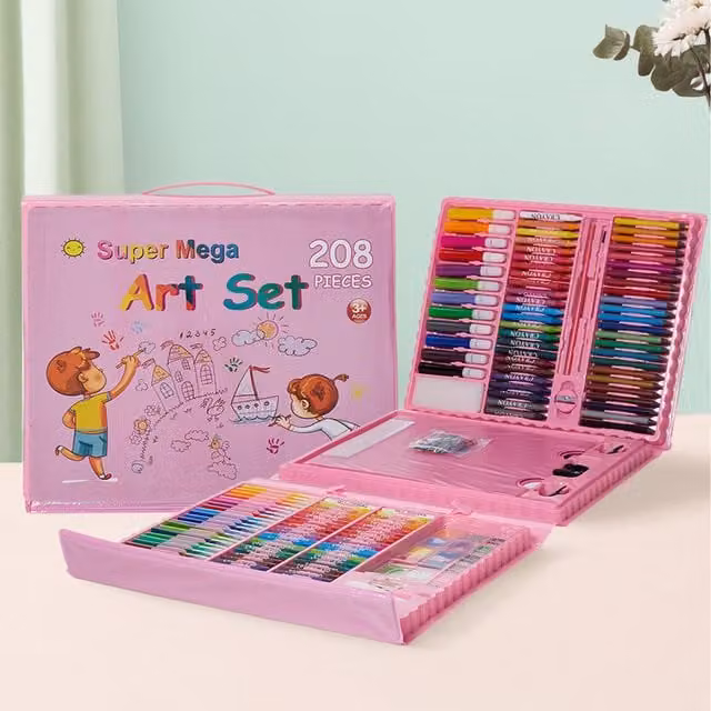Livingandhome Portable Drawing Set for Children in Pink