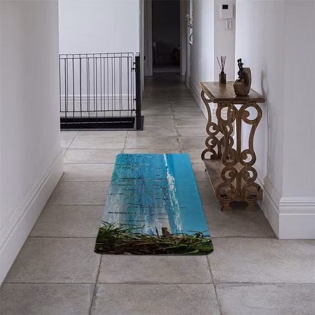 Benjamin Tate Design LTD Fishermen on the Ocean Coast of Sri Lanka Designer Runner Rug, Blue