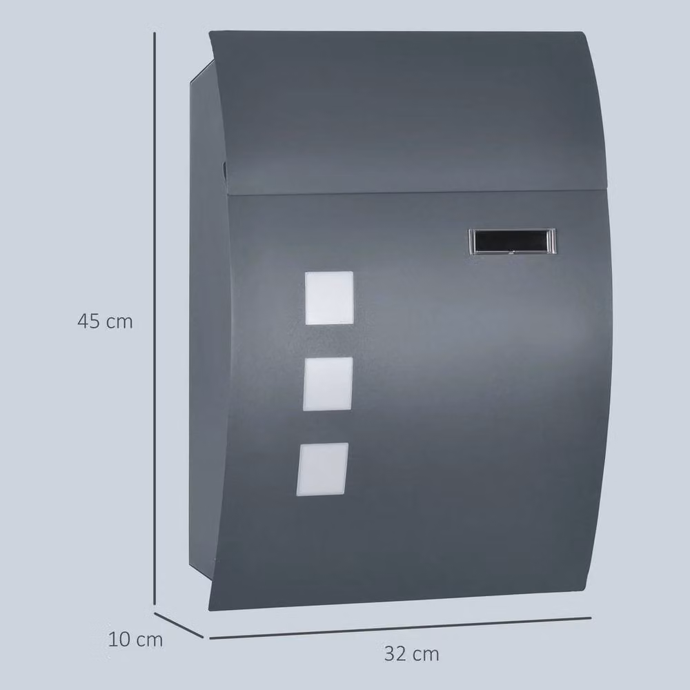 KORVIXA Wall Mounted Steel Letter Box in Grey, H 32 cm x W 45 cm x D 10 cm – 2