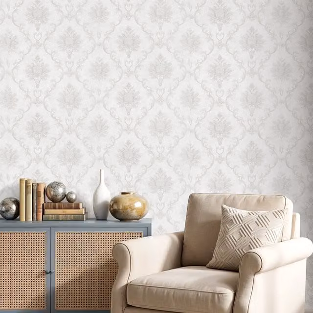 Lifeideas 3D Embossed Non-Woven Floral Botanical Wallpaper in Light Grey