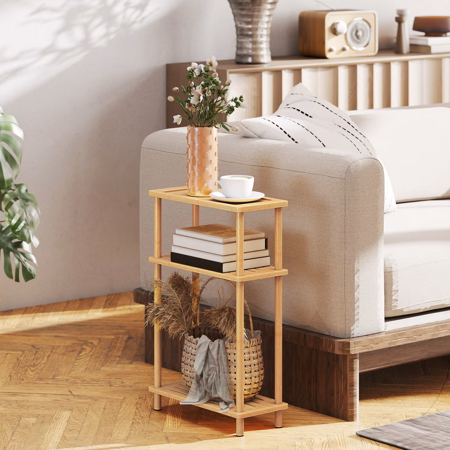 HOMCOM 3-Tier Bamboo Side Table in Natural Brown Wood Finish – 2