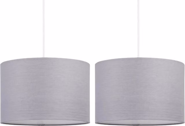 First Choice Lighting Set of 2 Grey Fabric Cylinder Ceiling Light Shades, Diameter: 25 cm – 1