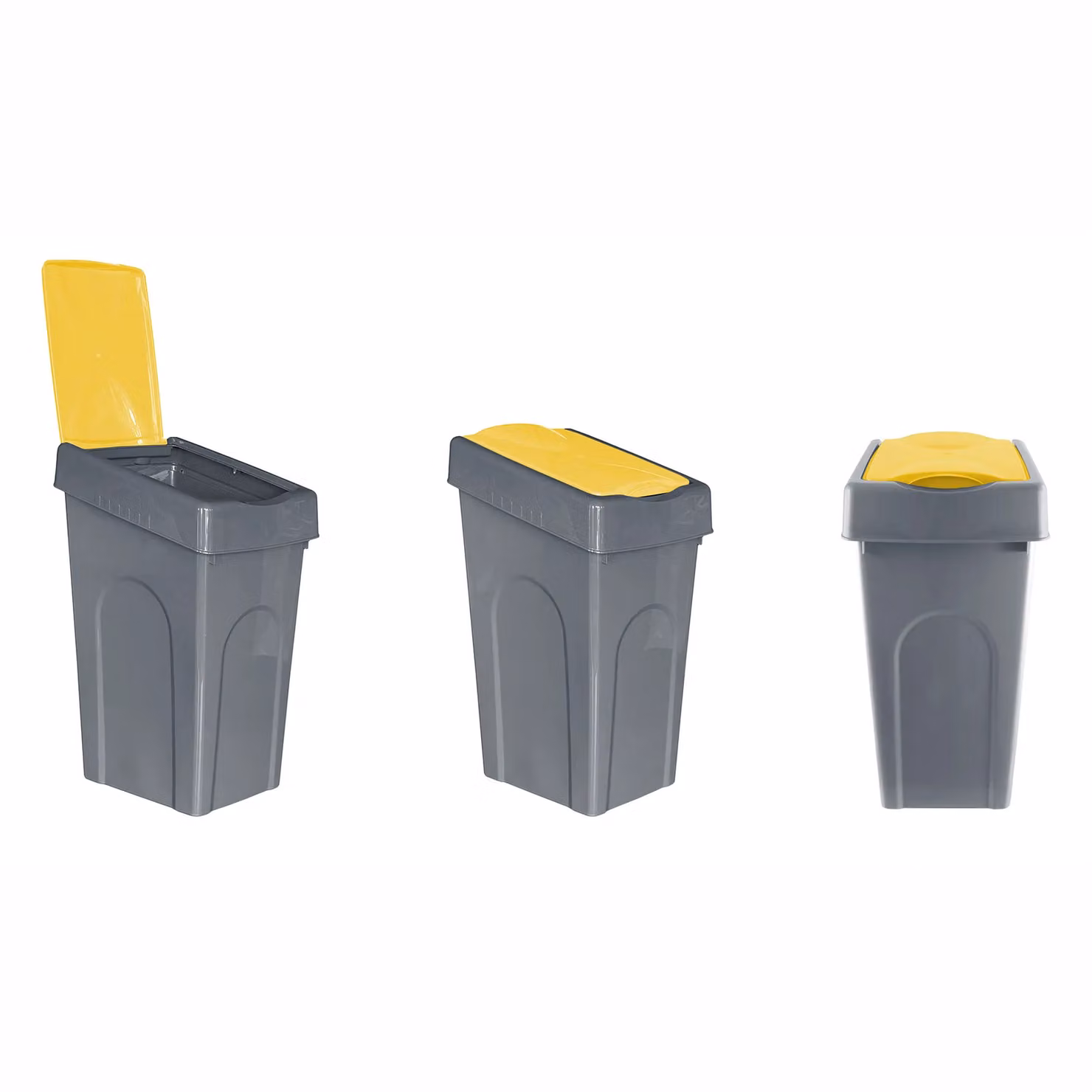 Simpa 50L Grey and Yellow Square Plastic Recycling Bin with Flip Lid, W/D/H: 40 x 33 x 66 cm – 2