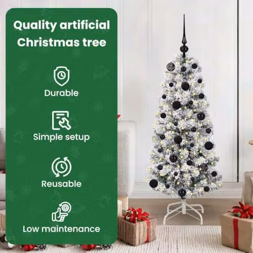 vidaXL Artificial Hinged Christmas Tree in Green, White and Black, Height: 120 cm – 4
