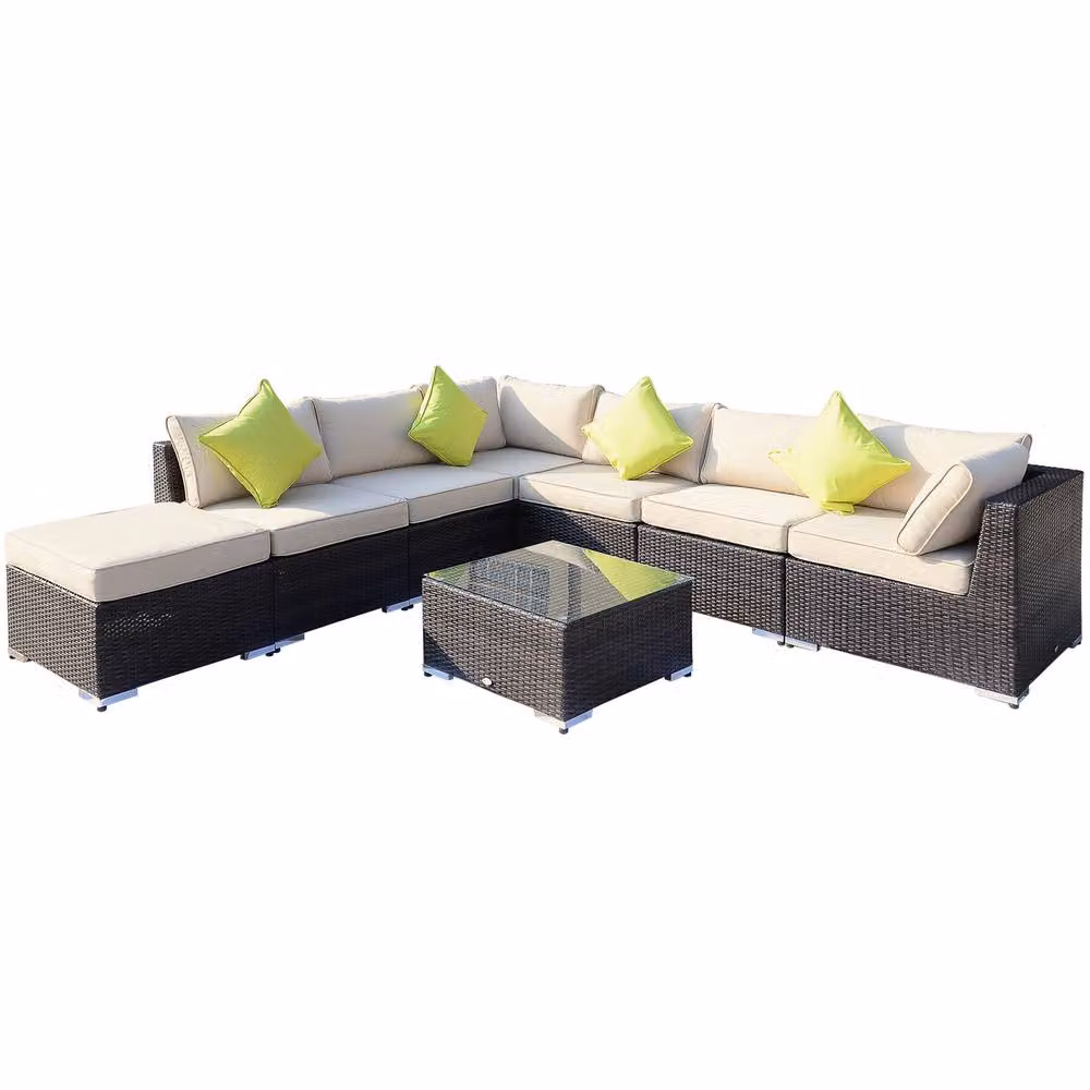 STILVORA 8-Piece Modern Sofa Set with Aluminium Frame and Brown Rattan – 2