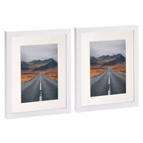 Nicola Spring Pack of 2 Rectangular Photo Frames in White and Grey with Glass Aperture for Wall Hanging