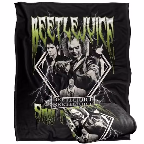 LOGOVISION Beetlejuice 2 Super Soft Fleece Throw Blanket, Multicolour and White, W: 152 cm, D: 127 cm – 1