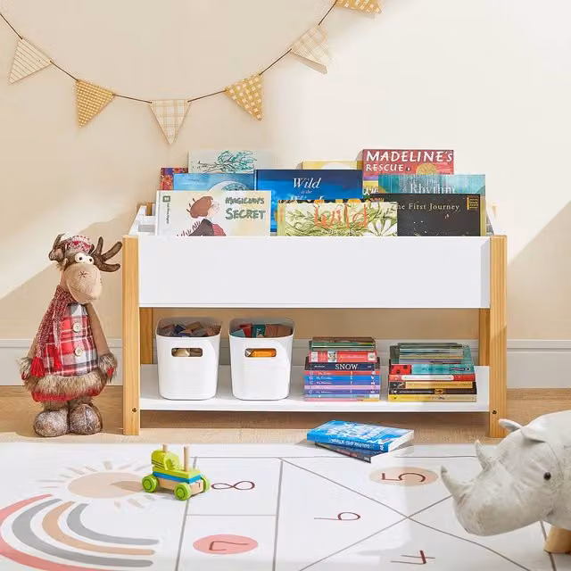 SoBuy Kids Bookcase in White, Scandinavian Style 3-Slot Storage and Open Shelf for Children's Rooms