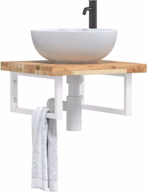 Berkfield Home Wall Mounted Basin Shelf in Brown Acacia Wood and Steel
