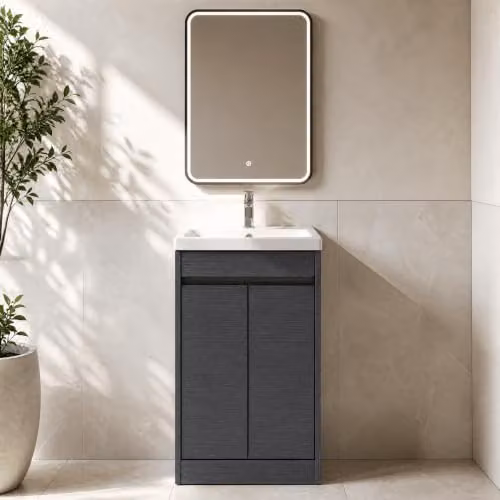 Balterley Modern 2 Door Floor Standing Bathroom Vanity Unit with Mid Edge Basin and Soft Close Doors, Graphite Grey, W/D/H: 52 x 39.5 x 83.5 cm – 6