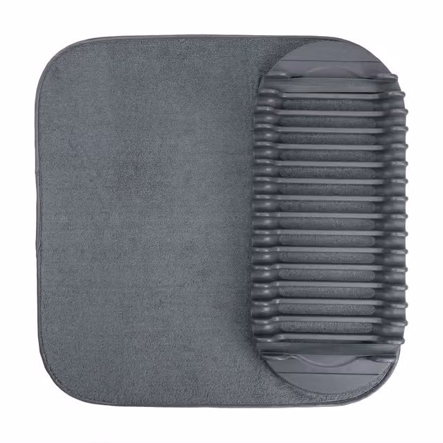 JVL Sesha Grey Microfibre and Silicone Dish Drying Mat with Plastic Rack