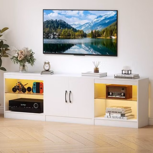 Costway 3-in-1 Modular TV Stand and Entertainment Centre for up to 85 inch TVs with LED Lights in White