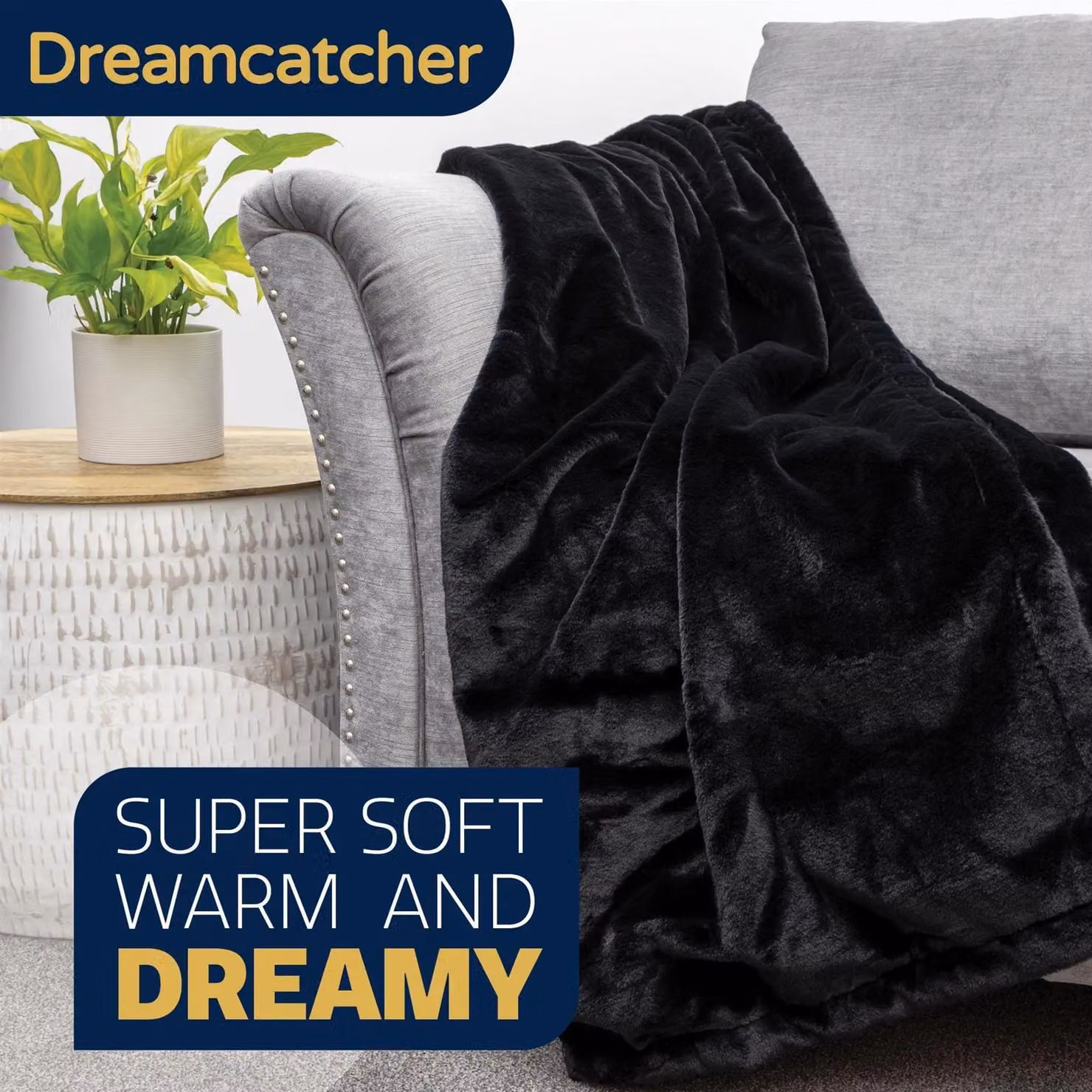 Dreamcatcher Faux Fur Polyester Throw Blanket in Black, W/D/H: 160 x 130 cm – 5