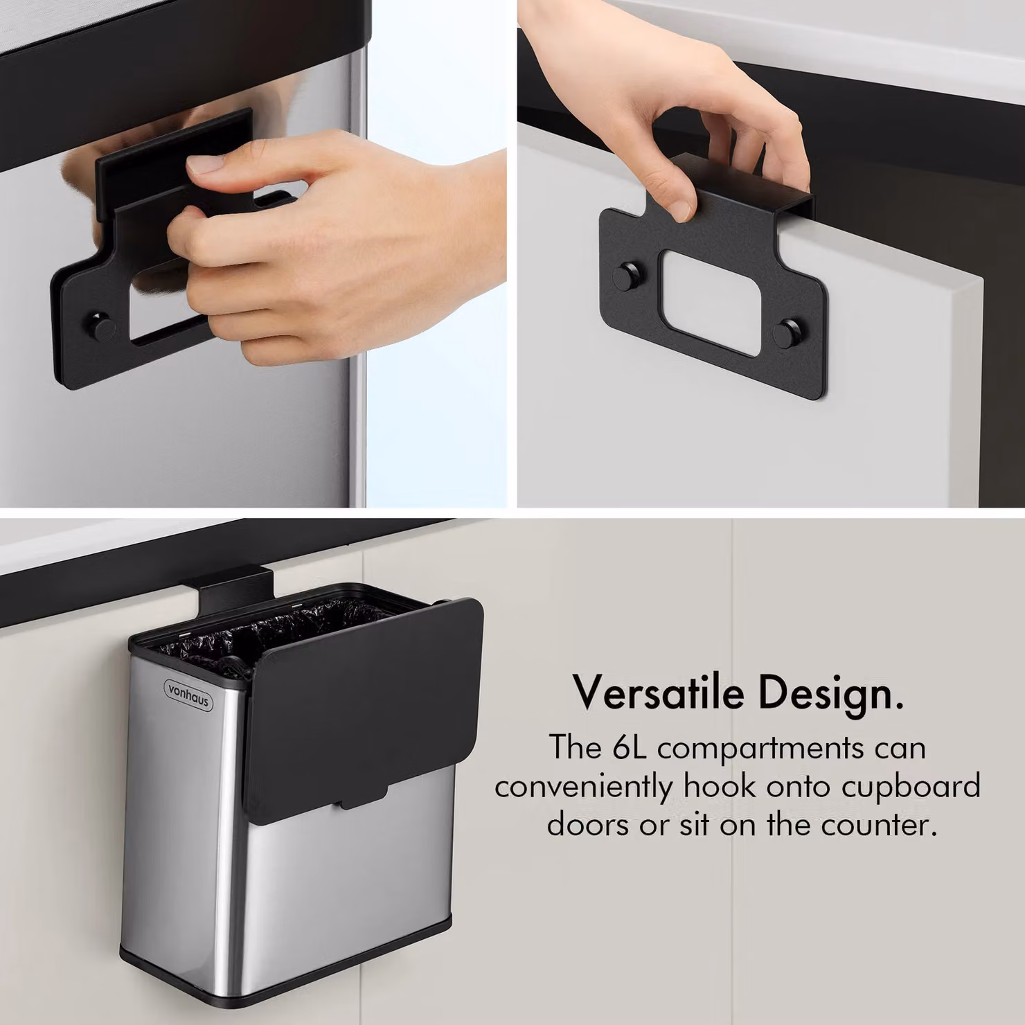 VonHaus 32L 3 Compartment Kitchen Waste and Recycling Pedal Bin in Silver – 4