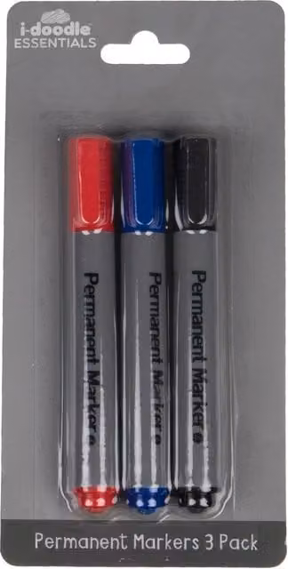 idoodle Essentials Multicolour Permanent Ink Markers with Bullet Tip, Pack of 3