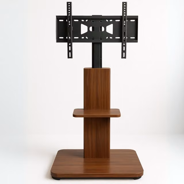 Pirlo Plush Industrial 2 Tier Wooden TV Floor Stand with Adjustable Shelves and Back Panel, Brown