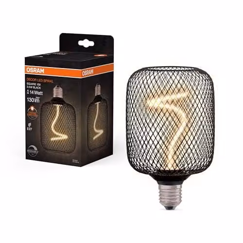 Osram Decor LED Spiral Filament Square Lamp Bulb, Black and Gold, 14W, Warm White, Dimmable, E27 – 1