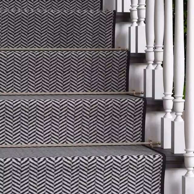 The Rug House Herringbone Cut To Measure Stair Carpet Runner, Black, W: 70 cm, L: 792 cm