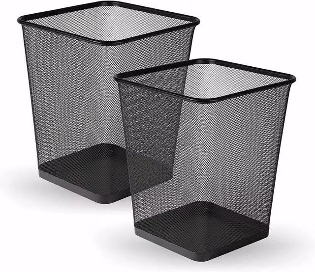 Kelvenix Set of 2 Large Square Mesh Waste Paper Baskets in Black Steel