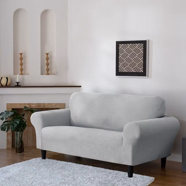 Delby Luxury Stretch Elastic Sofa Cover, 2 Seater, Silver