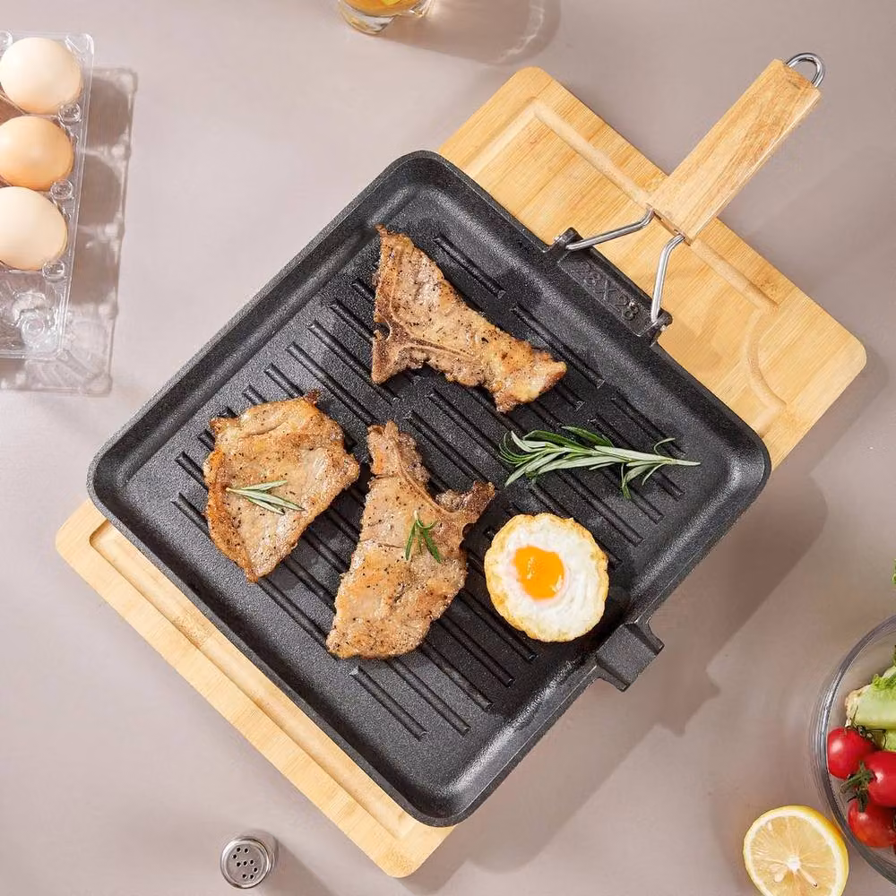 PAWNORA Black Uncoated Cast Iron Griddle Pan with Removable Handle, W: 24 cm, D: 24 cm, H: 2 cm – 4