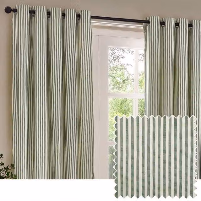 Yard Hebden Green Striped 100% Cotton Blackout Eyelet Curtain Pair, Width: 229 cm, Drop: 137 cm