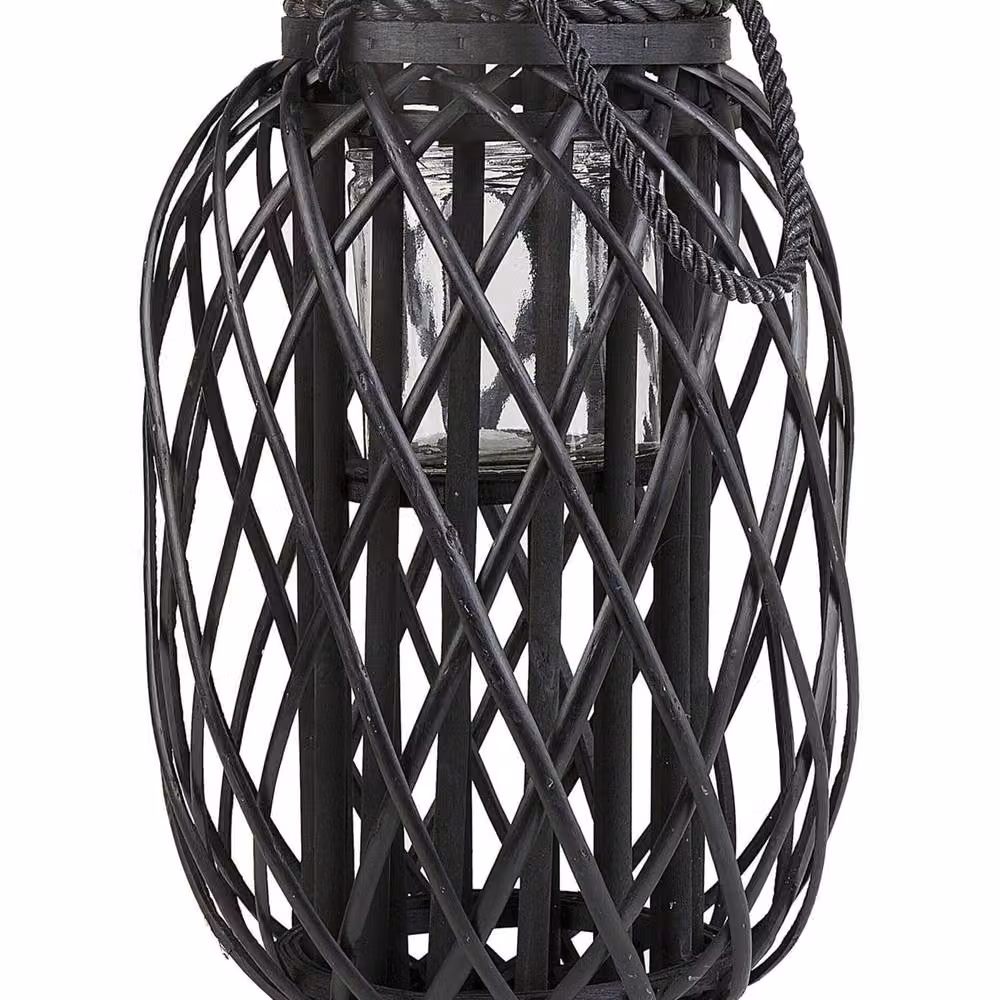 Wyld and Coco Nordic Boho Willow Lantern Black Woven Oval Candle Holder W: 40 cm, H: 26 cm – 2